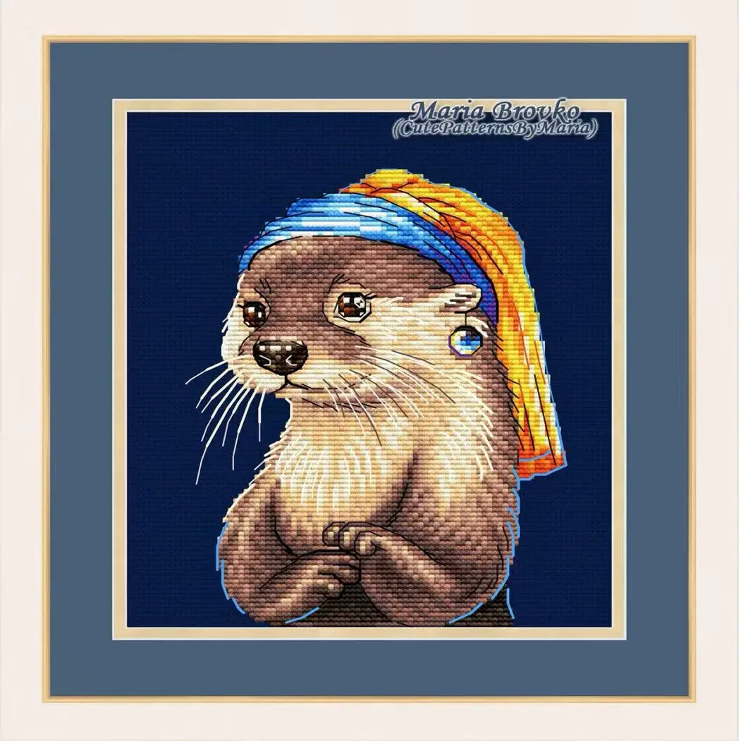 Cross Stitch Stamped Kits Beginners - [CC4223-진주 귀걸이를 한 수달] 초보자를 위한